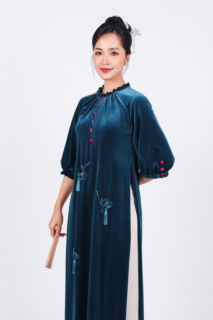 BDQ50160 - Quần áo dài truyền thống vải lụa dày dáng suông dài ống rộng khóa kéo trước cạp sau pha chun co giãn - PANTIO