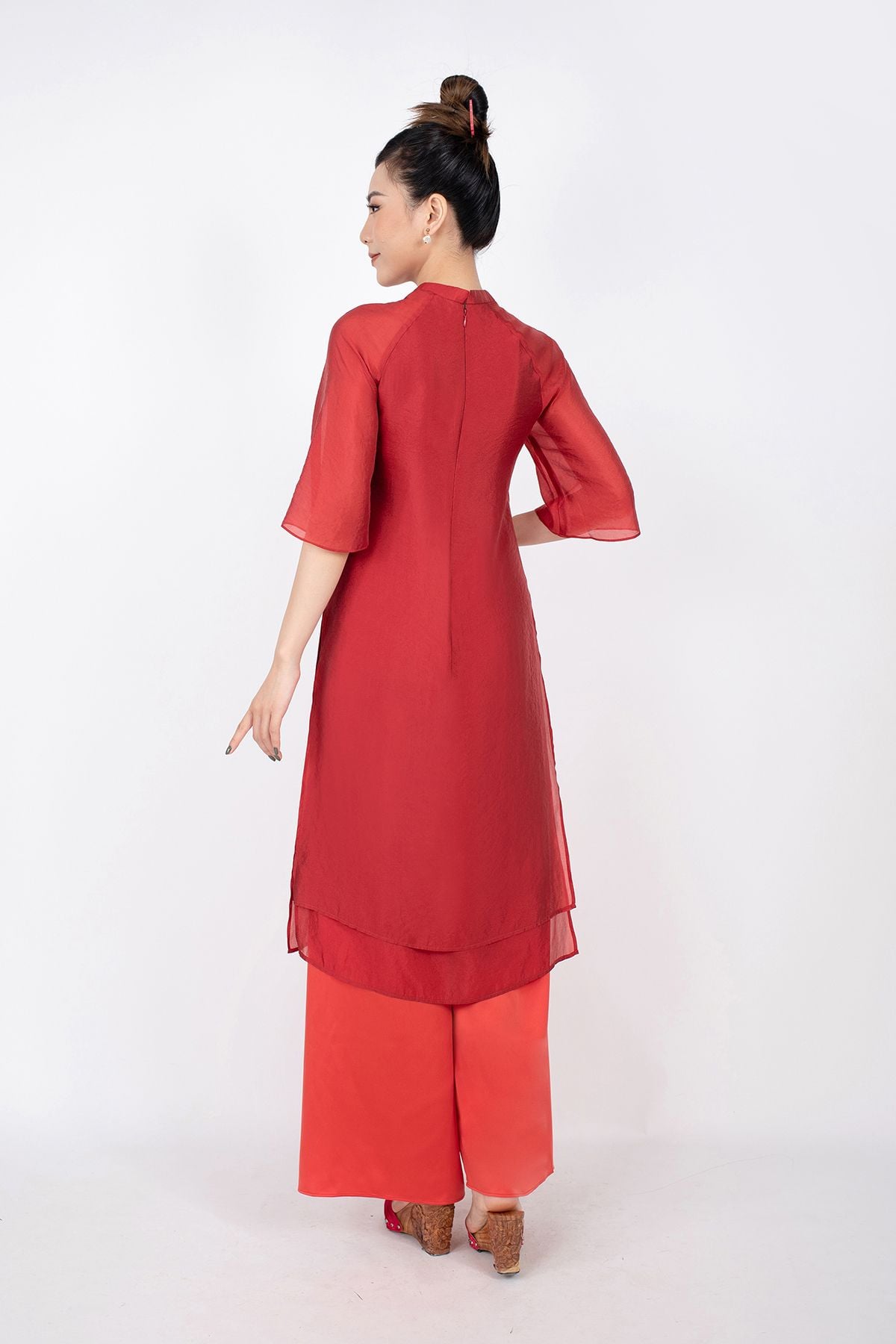 BDQ50085 - Quần áo dài vải lụa dáng đứng ống rộng khóa thân trước thân sau có chun co dãn