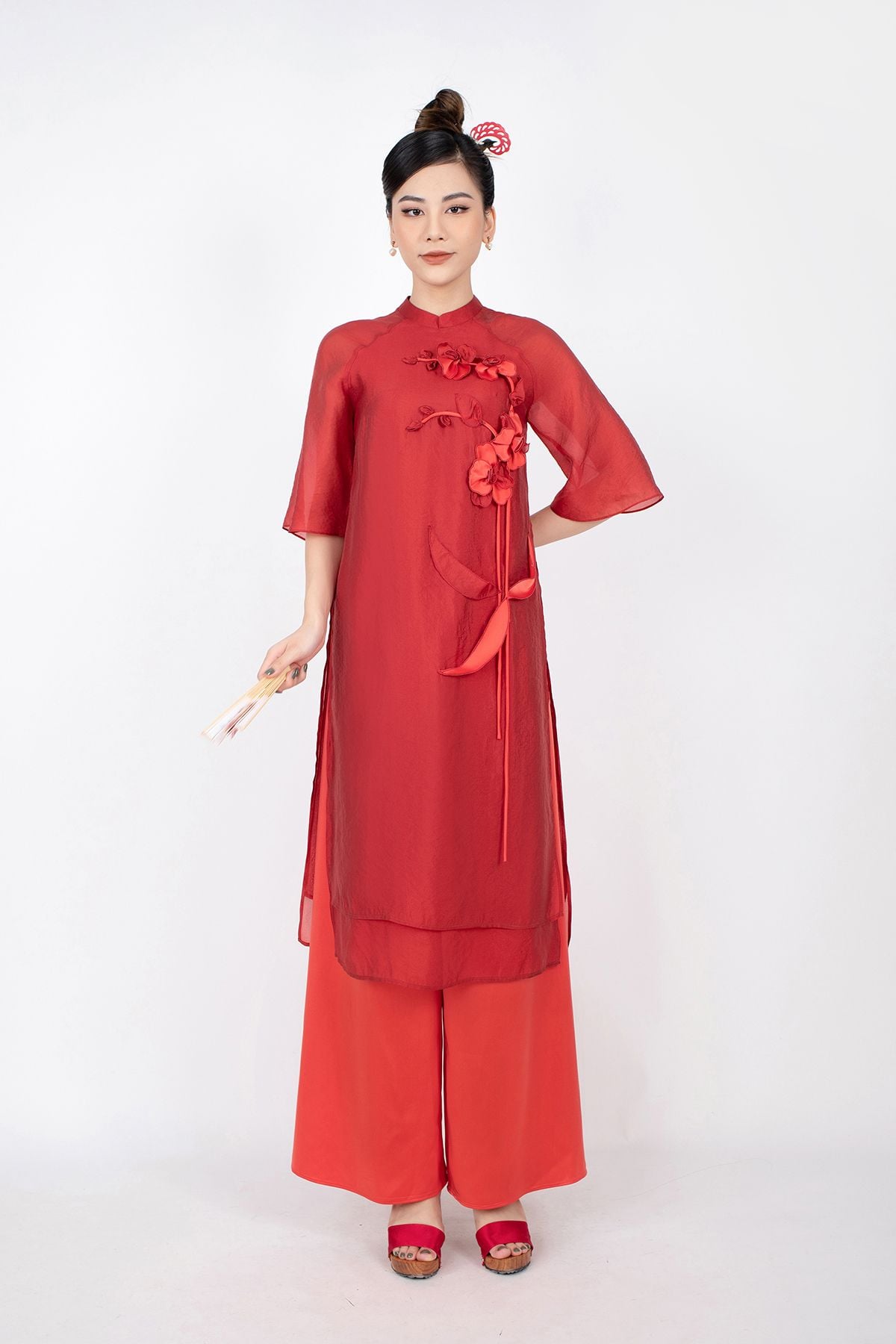 BDQ50085 - Quần áo dài vải lụa dáng đứng ống rộng khóa thân trước thân sau có chun co dãn