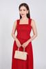 BDC93232 - Đầm công sở vải thô dày dáng hai dây suông eo đính vạt lệch bất đối xứng - PANTIO