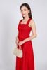 BDC93232 - Đầm công sở vải thô dày dáng hai dây suông eo đính vạt lệch bất đối xứng - PANTIO