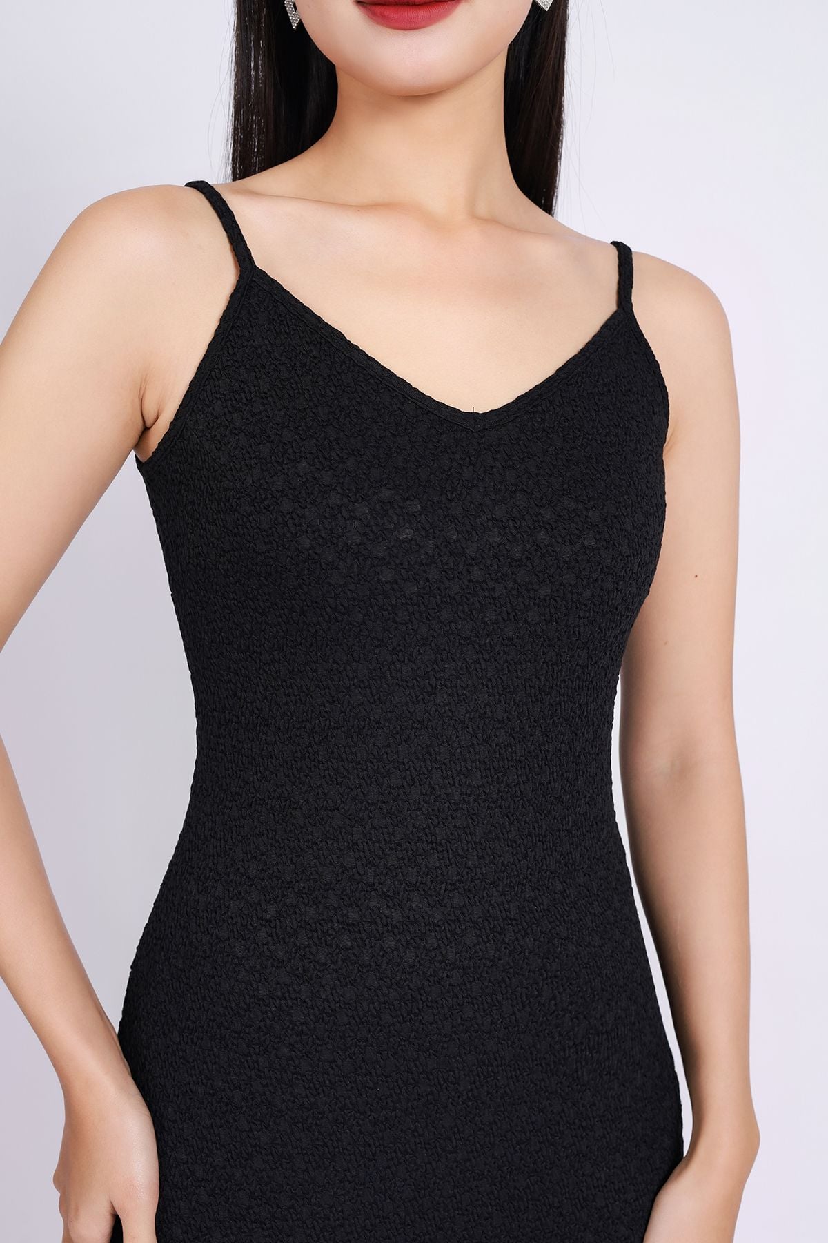 BDD93249 - Đầm hai dây dạo phố vải thô chun dáng suông thân váy suông dài - PANTIO