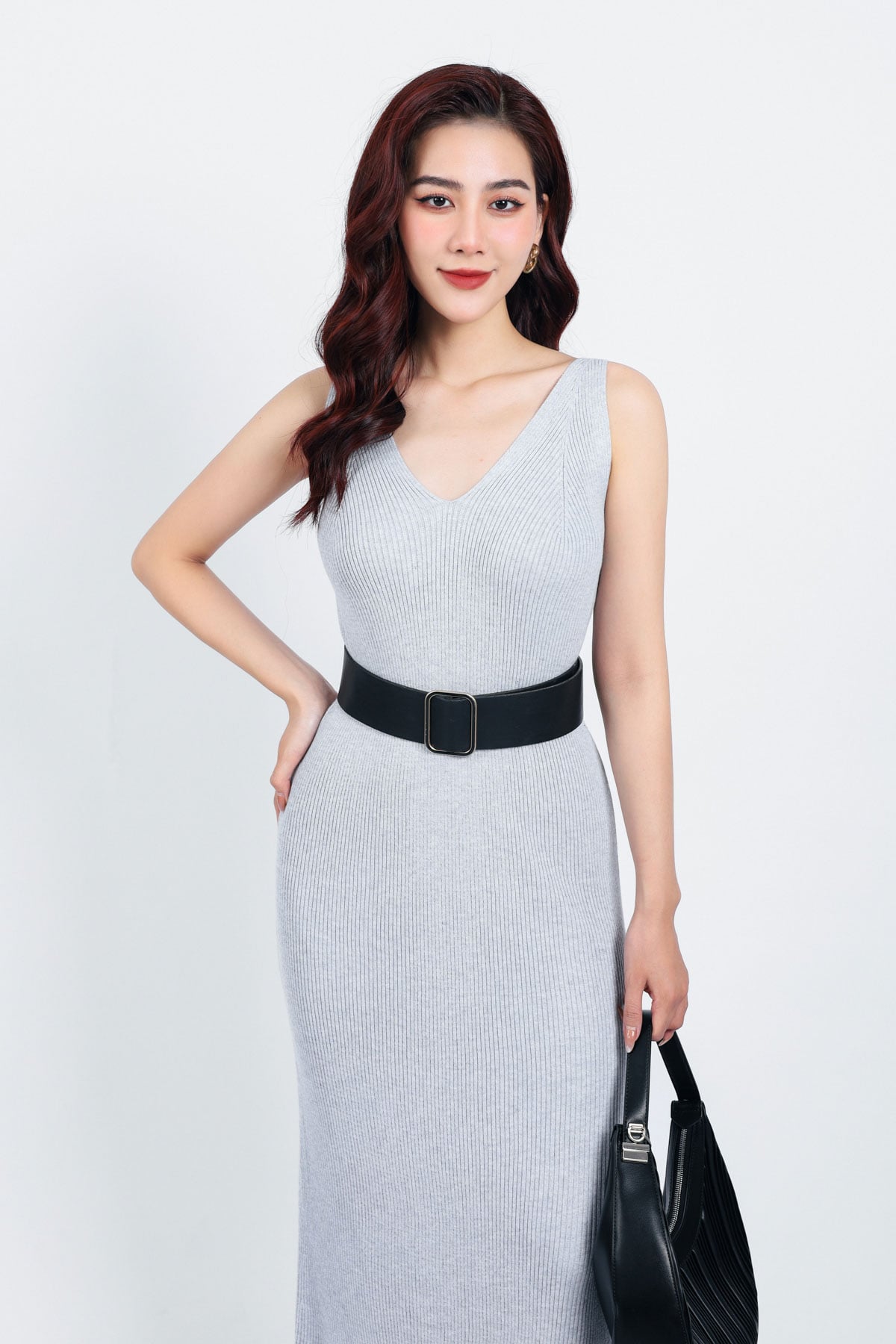 BDO422 - Đầm len hai dây thời trang cao cấp dáng ôm cổ xẻ V sâu - tỷ lệ kèo 8899