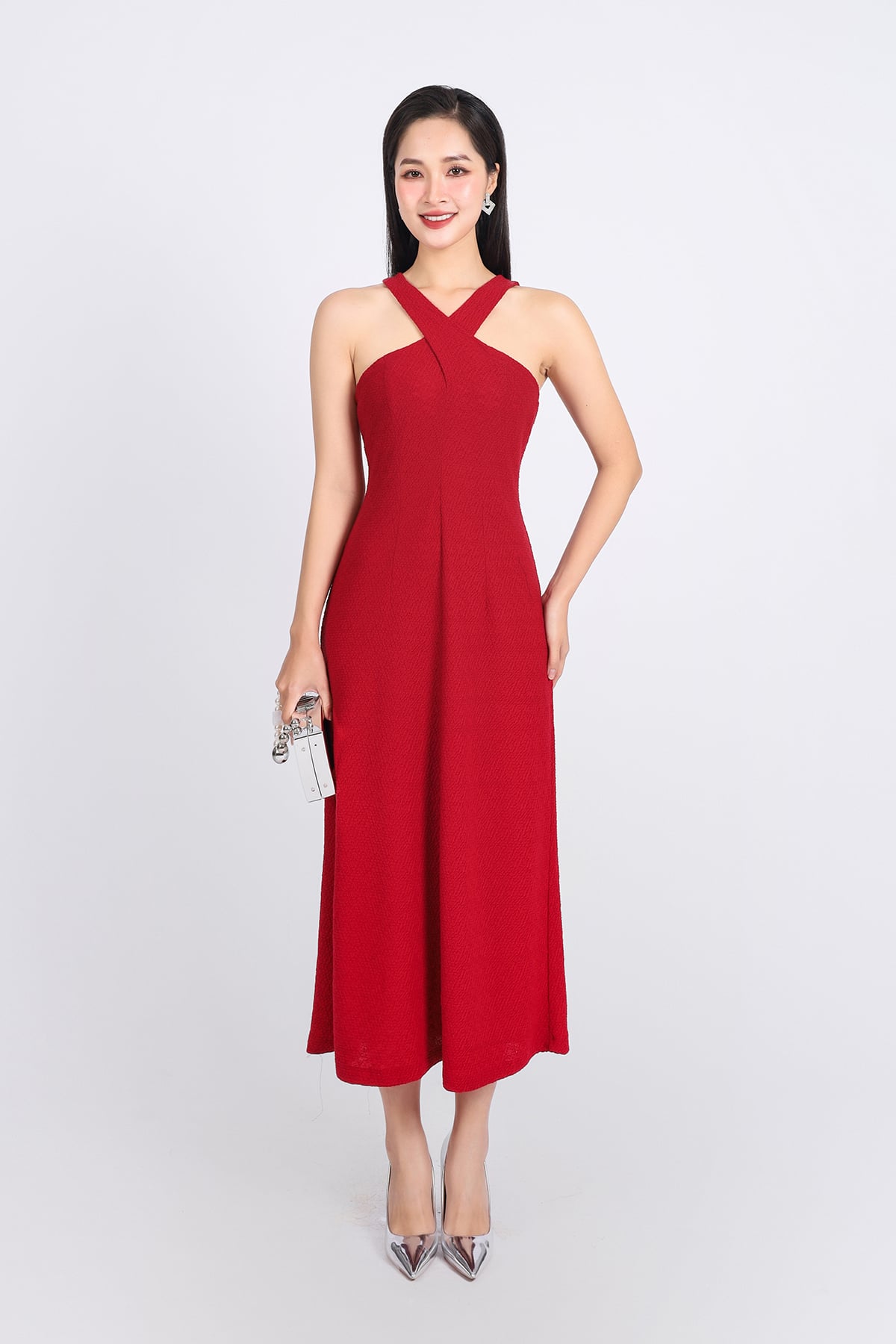 BDP93271 - Đầm dạo phố vải thô chun dáng suông cổ kiểu không tay thân váy suông dài - PANTIO