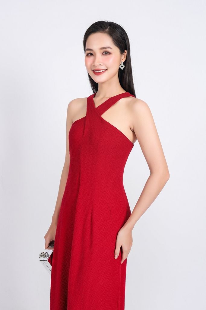 BDP93271 - Đầm dạo phố vải thô chun dáng suông cổ kiểu không tay thân váy suông dài - PANTIO