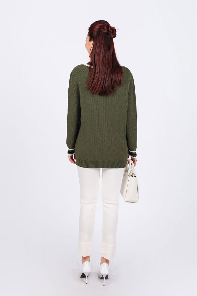 BKL469 - Áo khoác len cardigan cao cấp dáng suông cổ V sâu có túi hoạ tiết viền kẻ thời trang - PANTIO