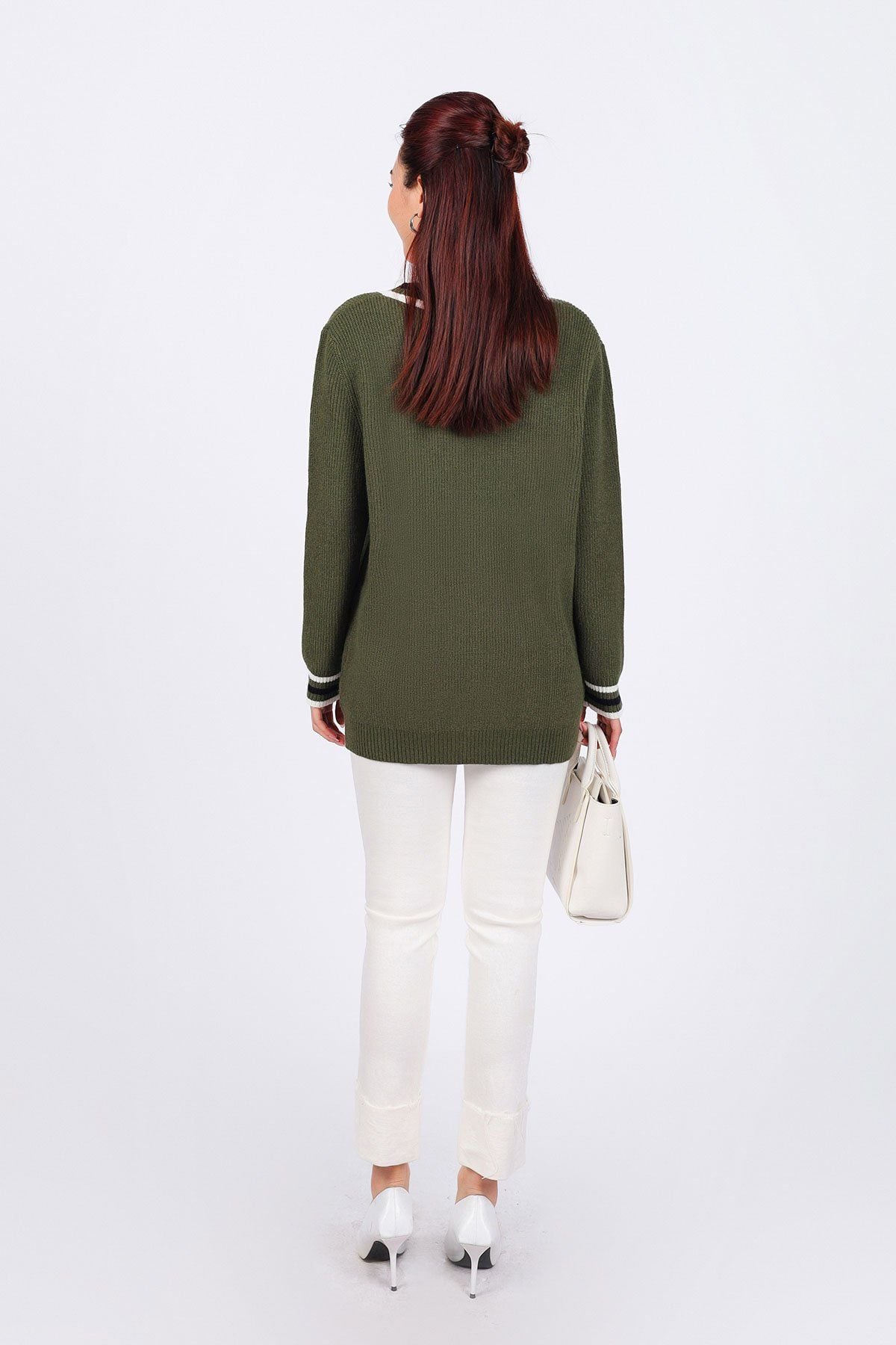 BKL469 - Áo khoác len cardigan cao cấp dáng suông cổ V sâu có túi hoạ tiết viền kẻ thời trang - PANTIO