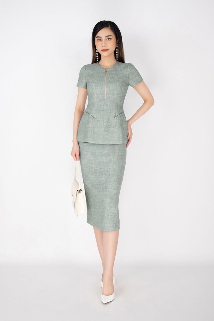 BKM12586 - Áo công sở vải thô dáng peplum khóa trang trí - PANTIO