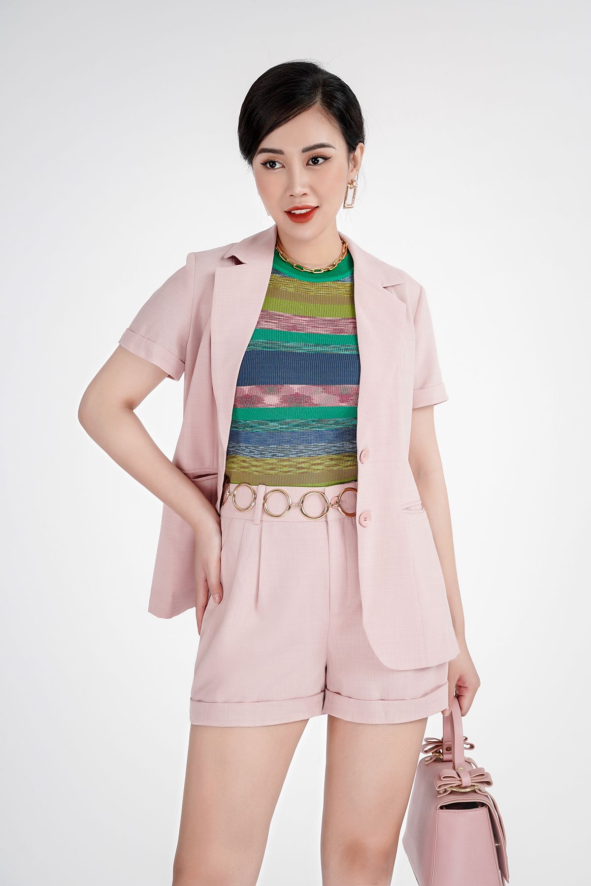 BQN32423 - Quần ngắn chất liệu thô chun cạp cao - PANTIO
