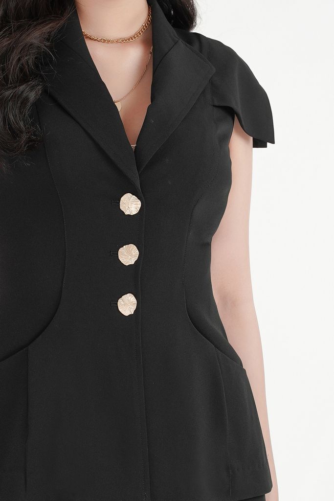 Áo khoác chất liệu lụa dày cổ vest tay hến BKM52442 - PANTIO