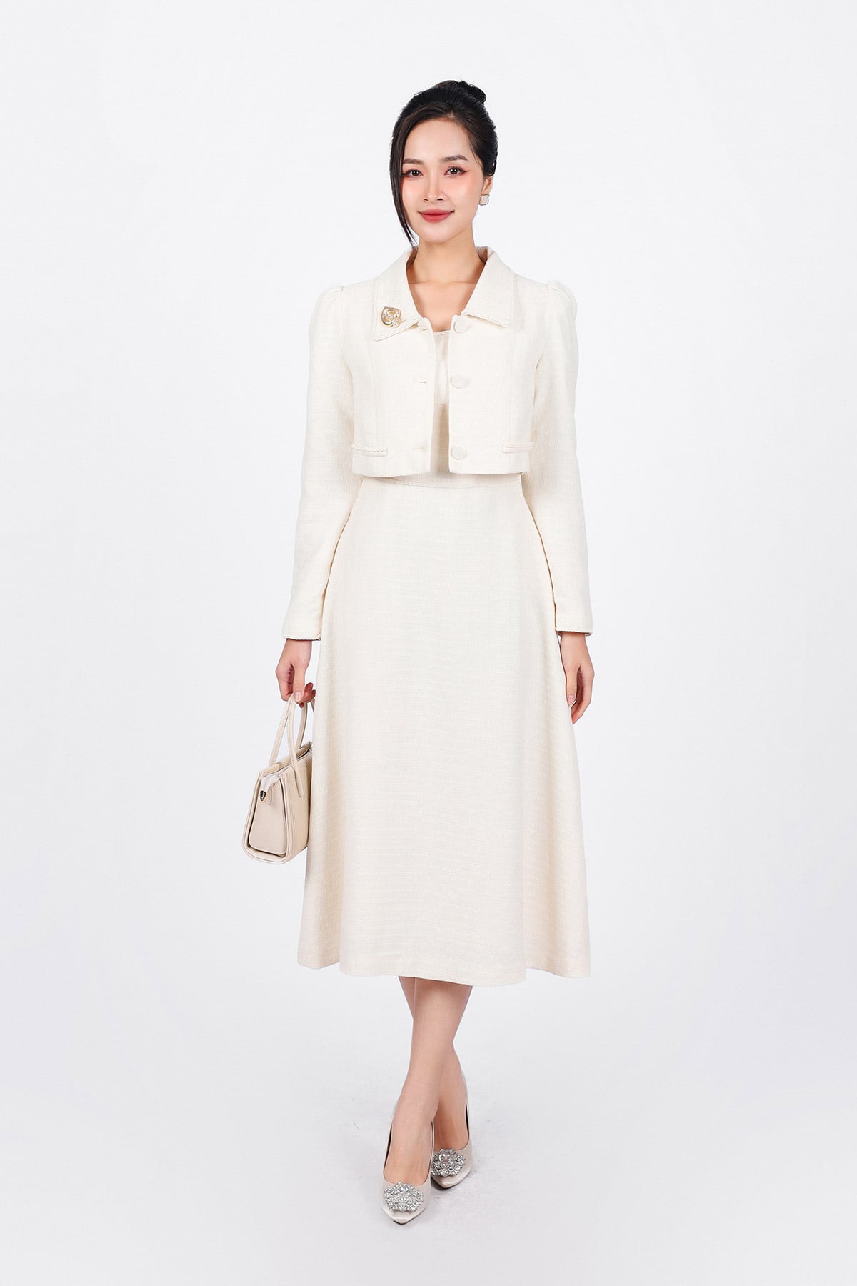 BDC73223 - Đầm công sở vải dạ dáng suông cổ vuông sát nách khóa thân sau - PANTIO
