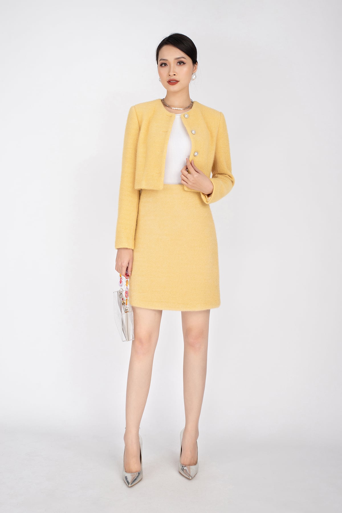 BJN92550 - Chân váy ngắn chất liệu dạ len dáng chữ A - PANTIO