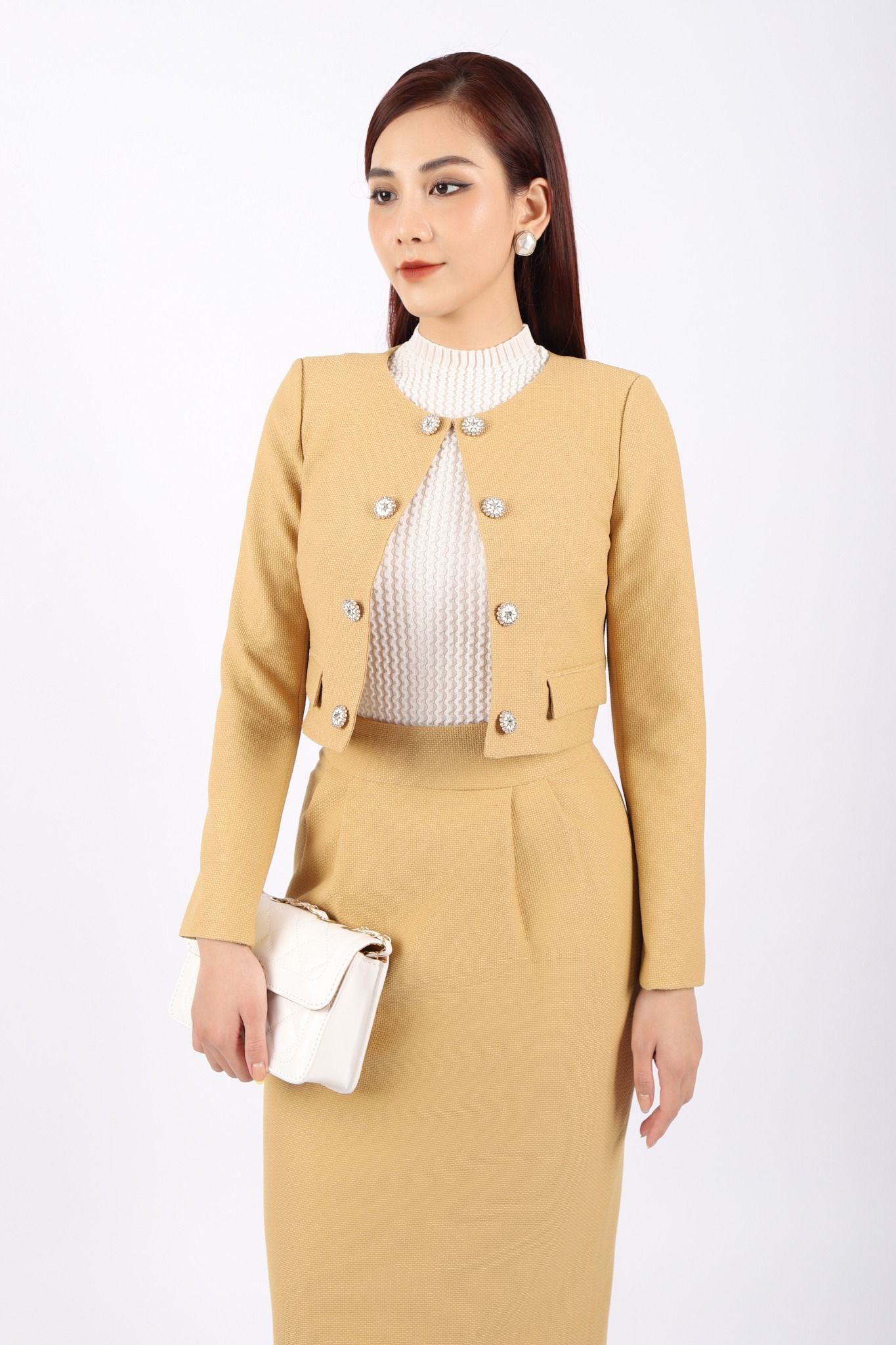 BJD92930 - Chân váy công sở vải dạ dáng bút chì có lót vải habutai khóa thân sau - PANTIO