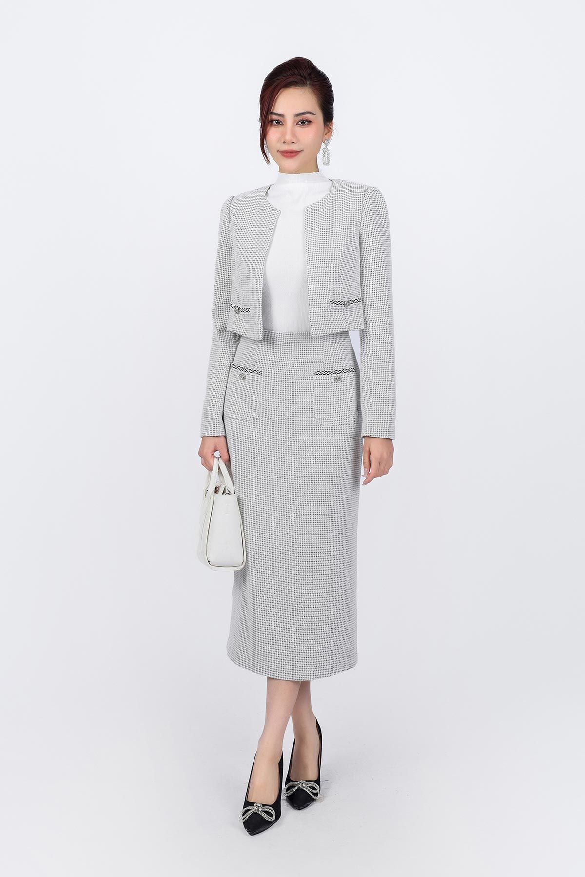 BJD93229 - Chân váy dài vải dạ dáng suông đính đá tạo kiểu khoá thân sau - PANTIO