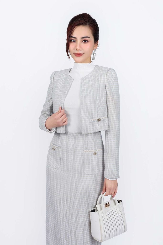 BJD93229 - Chân váy dài vải dạ dáng suông đính đá tạo kiểu khoá thân sau - PANTIO