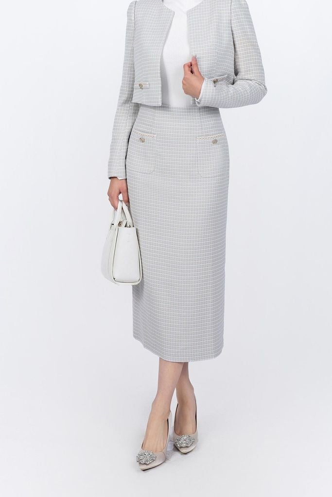 BJD93229 - Chân váy dài vải dạ dáng suông đính đá tạo kiểu khoá thân sau - PANTIO