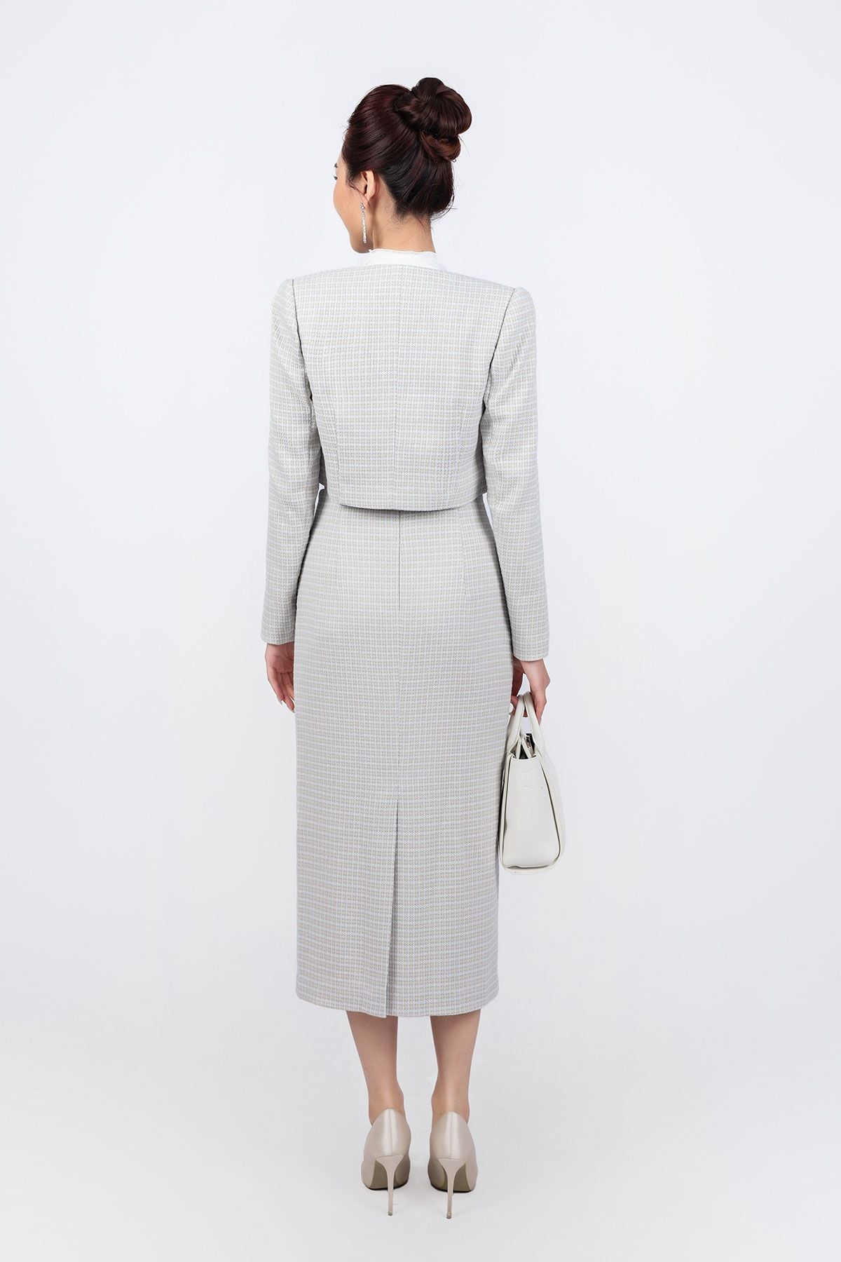 BJD93229 - Chân váy dài vải dạ dáng suông đính đá tạo kiểu khoá thân sau - PANTIO