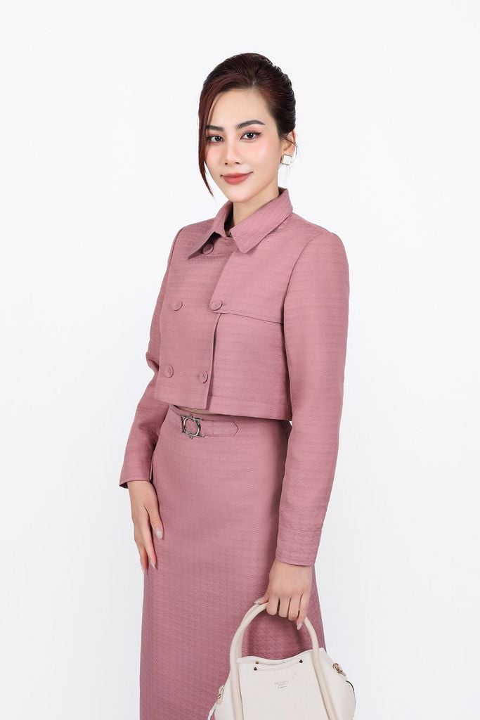 BKM93366 - Áo khoác kiểu công sở vải gió dáng lửng cổ đức thân áo phối khuy bọc tạo kiểu - PANTIO