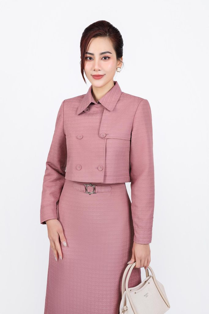 BKM93366 - Áo khoác kiểu công sở vải gió dáng lửng cổ đức thân áo phối khuy bọc tạo kiểu - PANTIO