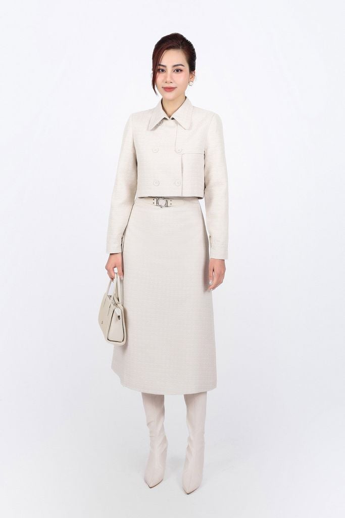 BKM93366 - Áo khoác kiểu công sở vải gió dáng lửng cổ đức thân áo phối khuy bọc tạo kiểu - PANTIO