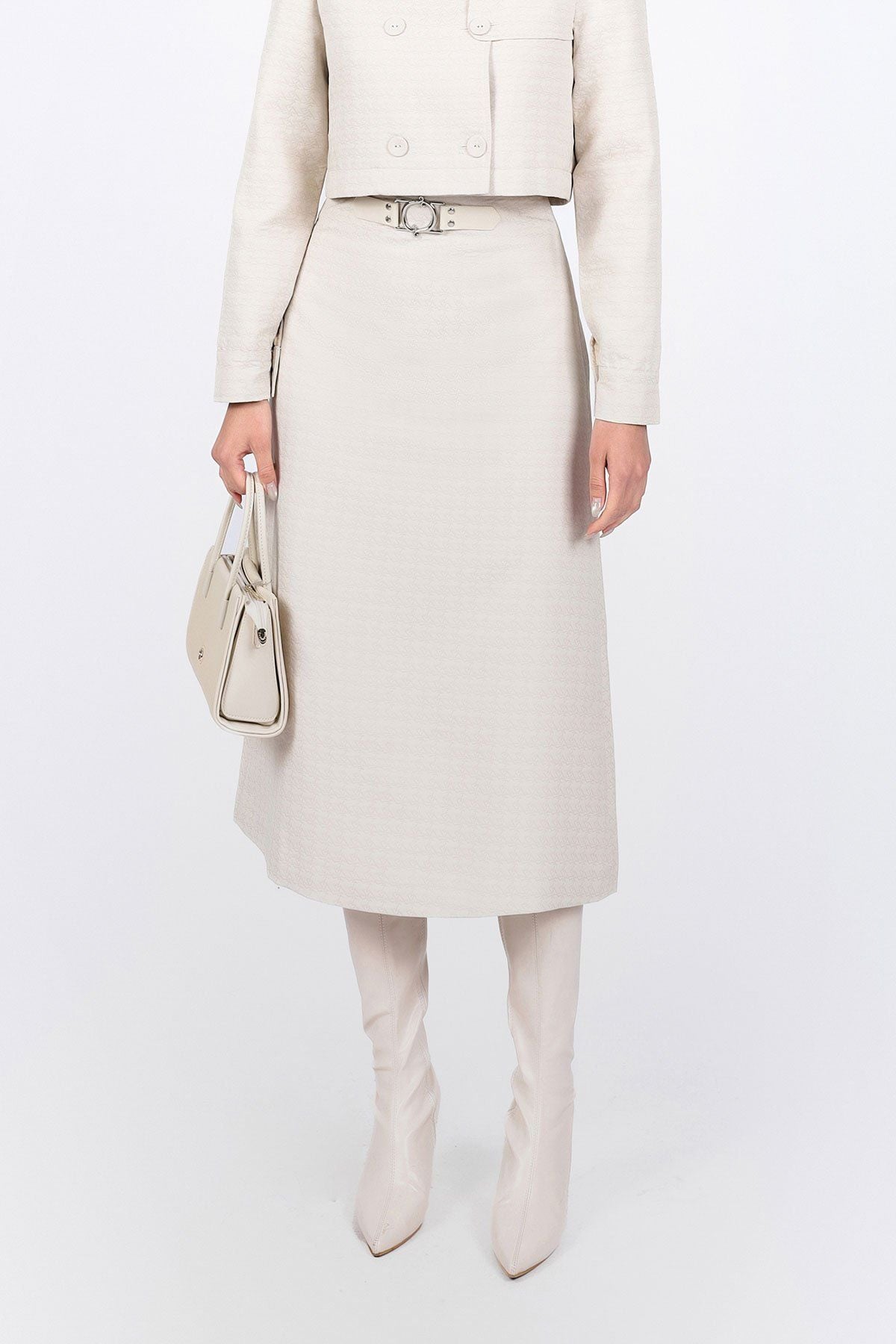 BJD93366 - Chân váy dài dáng suông vải gió cạp phối kim loại tạo kiểu - PANTIO