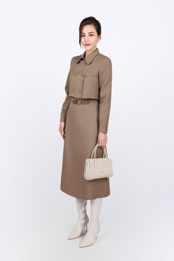 BJD93366 - Chân váy dài dáng suông vải gió cạp phối kim loại tạo kiểu - PANTIO