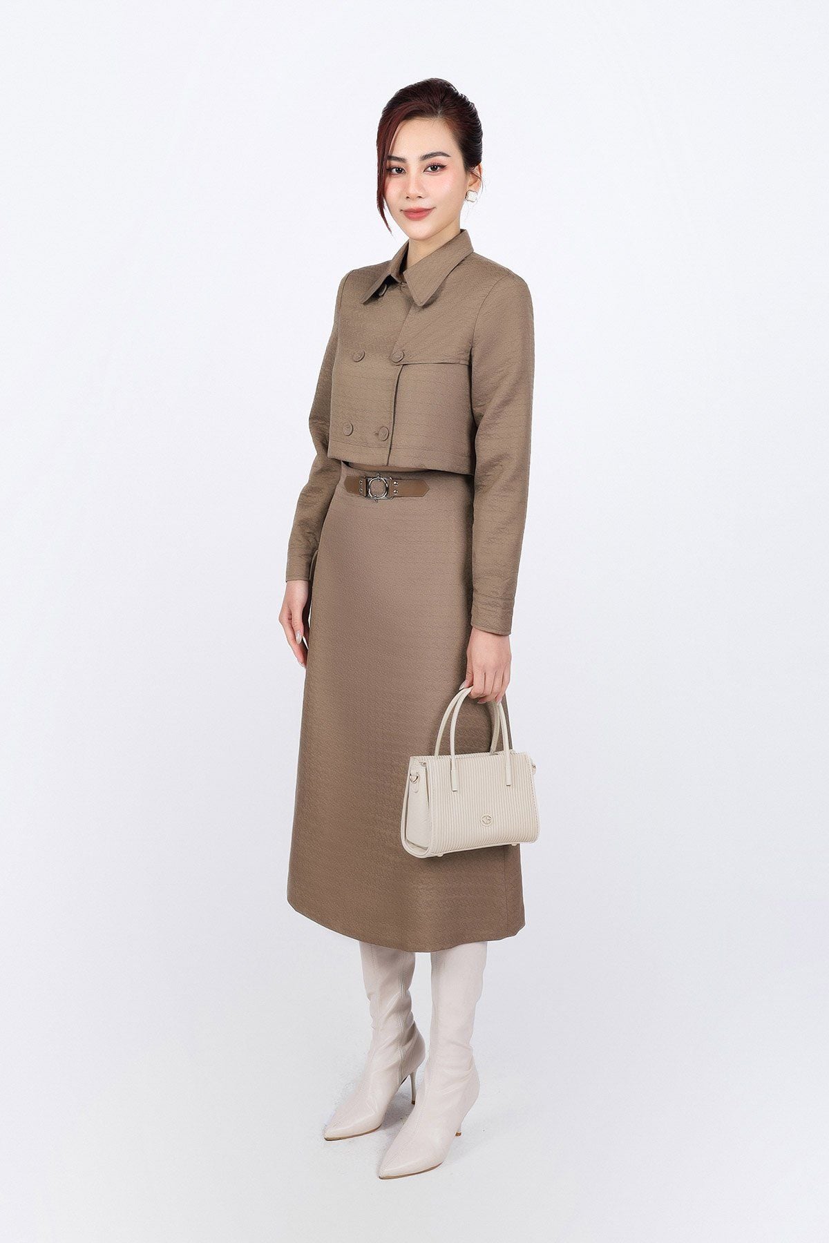 BJD93366 - Chân váy dài dáng suông vải gió cạp phối kim loại tạo kiểu - PANTIO