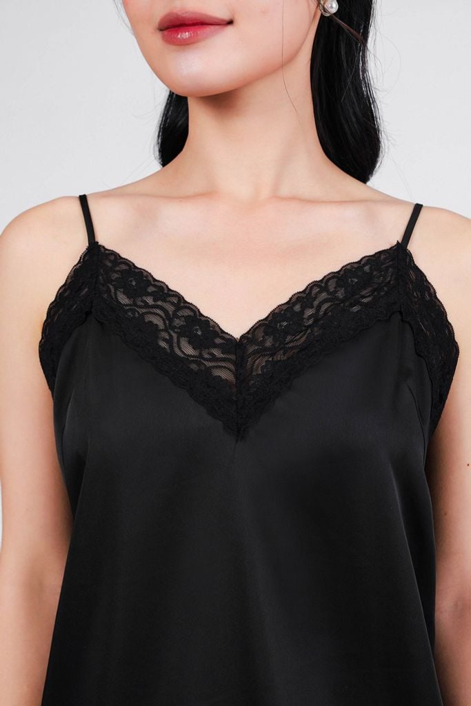 BMN3072 - Bộ mặc nhà vải lụa satin cao cấp dáng suông phối viền ren tạo kiểu - PANTIO