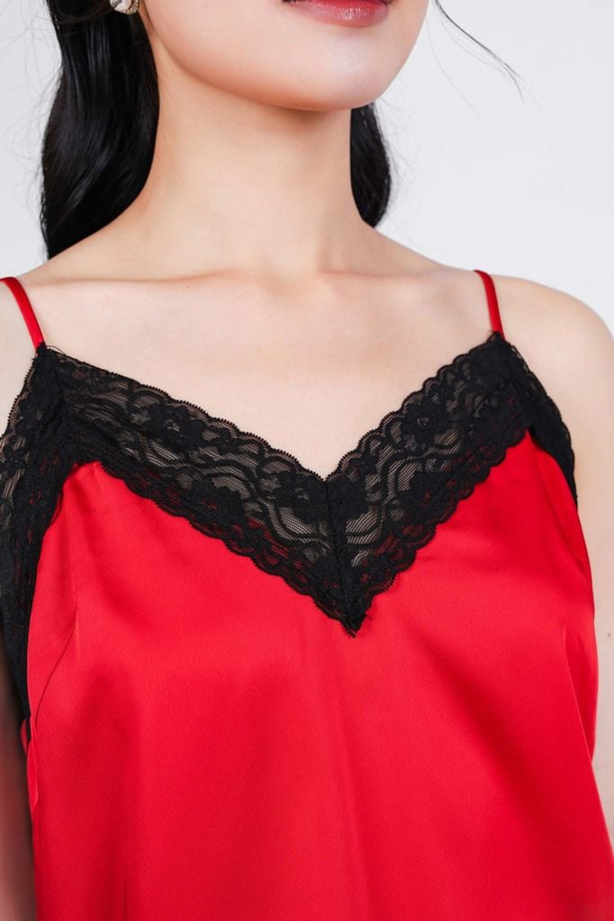 BMN3072 - Bộ mặc nhà vải lụa satin cao cấp dáng suông phối viền ren tạo kiểu - PANTIO