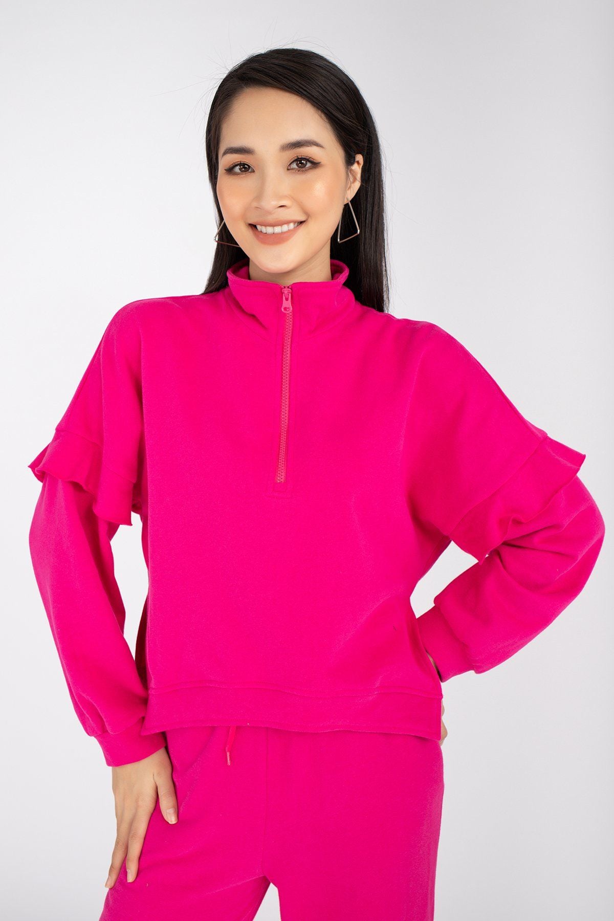 BMN7057 - Bộ đồ ngủ chất liệu len dáng suông cao cổ dài tay, quần cạp chun - PANTIO