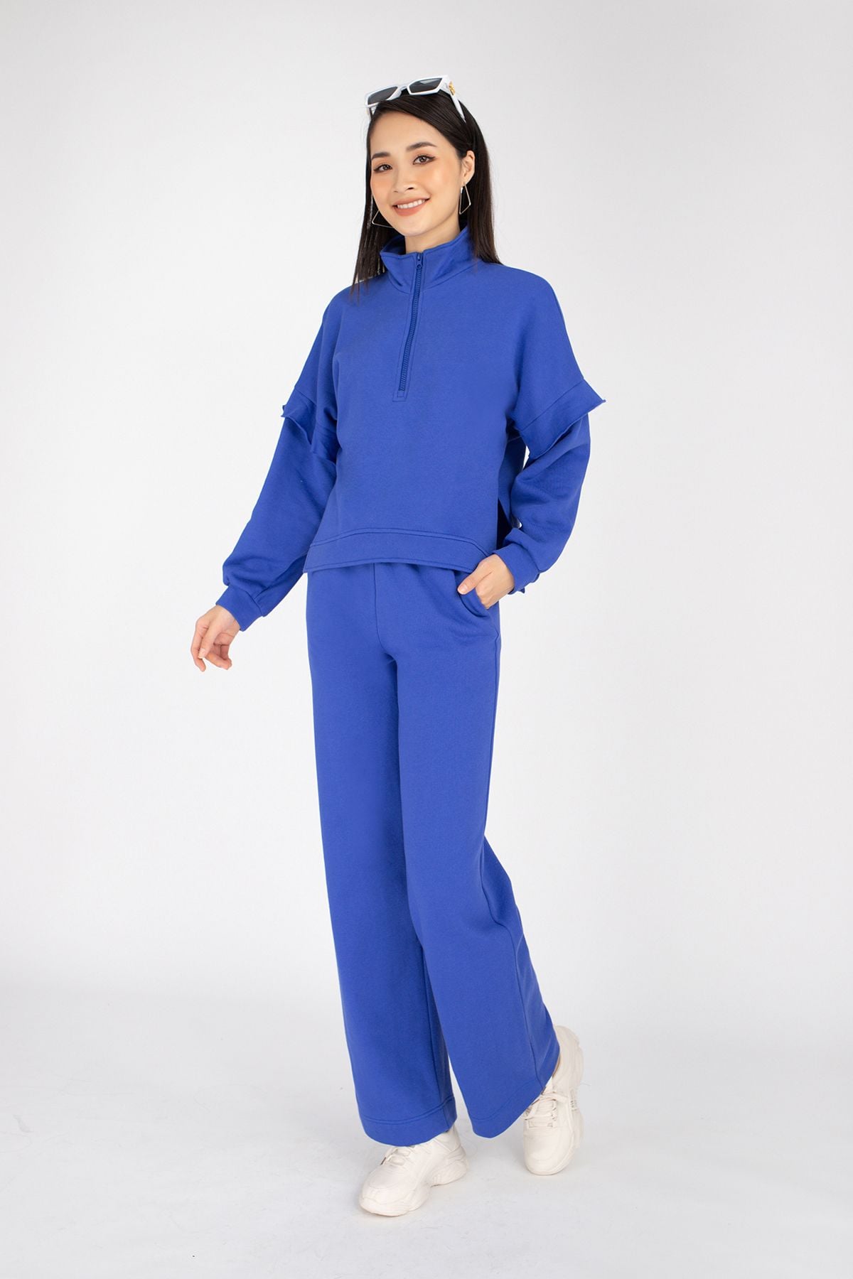 BMN7057 - Bộ đồ ngủ chất liệu len dáng suông cao cổ dài tay, quần cạp chun - PANTIO