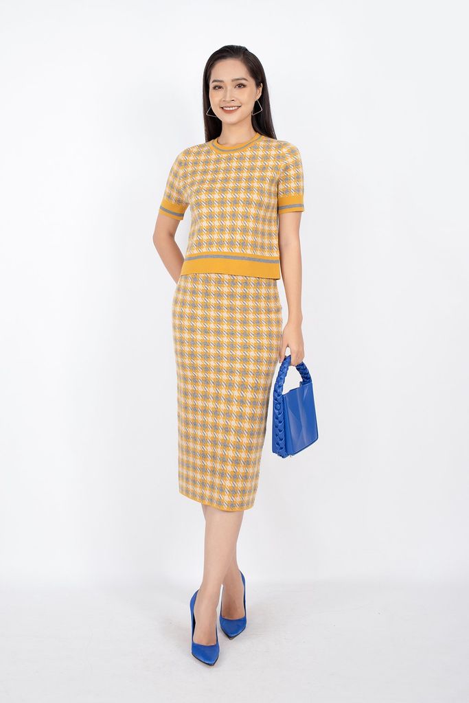 BJO250 - Chân váy midi vải len sợi dáng bút chì cạp chun dài qua gối - PANTIO