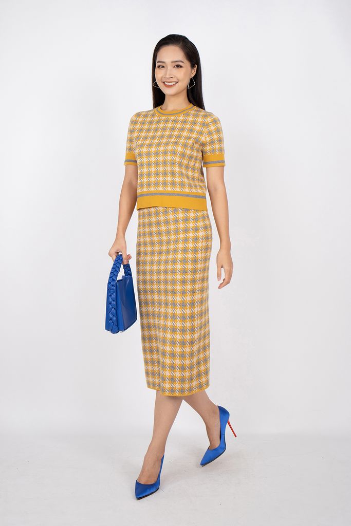 BJO250 - Chân váy midi vải len sợi dáng bút chì cạp chun dài qua gối - PANTIO