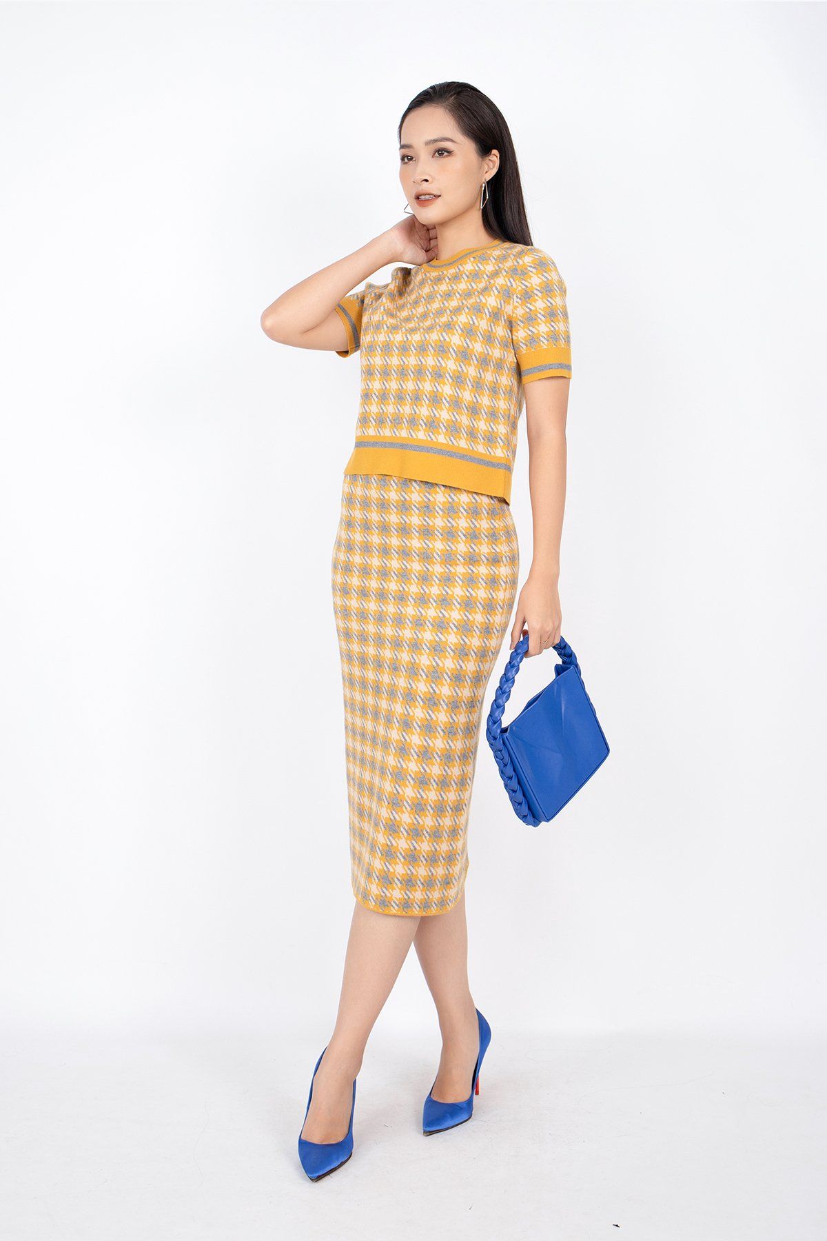 BJO250 - Chân váy midi vải len sợi dáng bút chì cạp chun dài qua gối - PANTIO