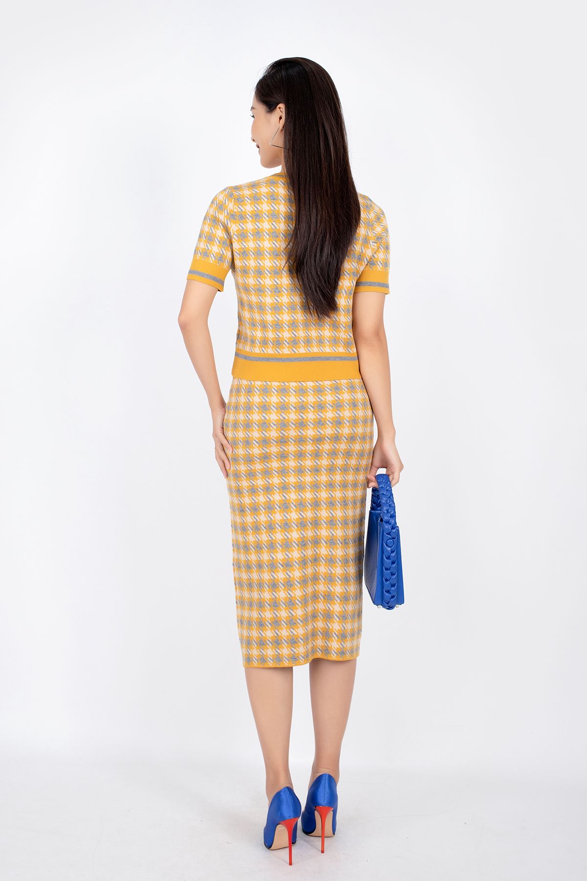 BJO250 - Chân váy midi vải len sợi dáng bút chì cạp chun dài qua gối - PANTIO