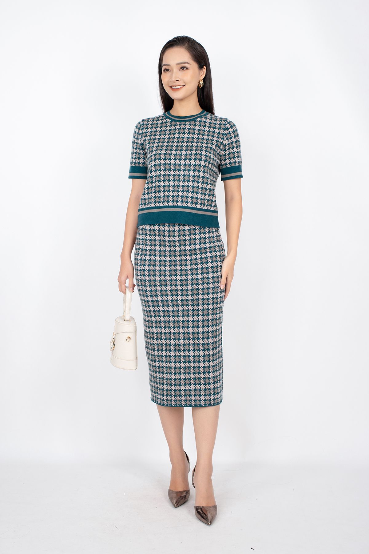 BJO250 - Chân váy midi vải len sợi dáng bút chì cạp chun dài qua gối - PANTIO