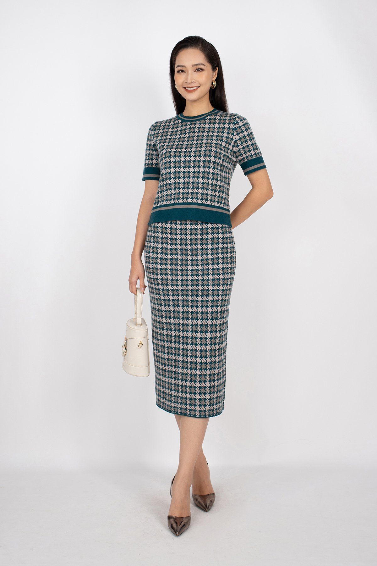 BJO250 - Chân váy midi vải len sợi dáng bút chì cạp chun dài qua gối - PANTIO