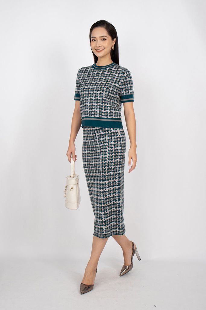 BJO250 - Chân váy midi vải len sợi dáng bút chì cạp chun dài qua gối - PANTIO