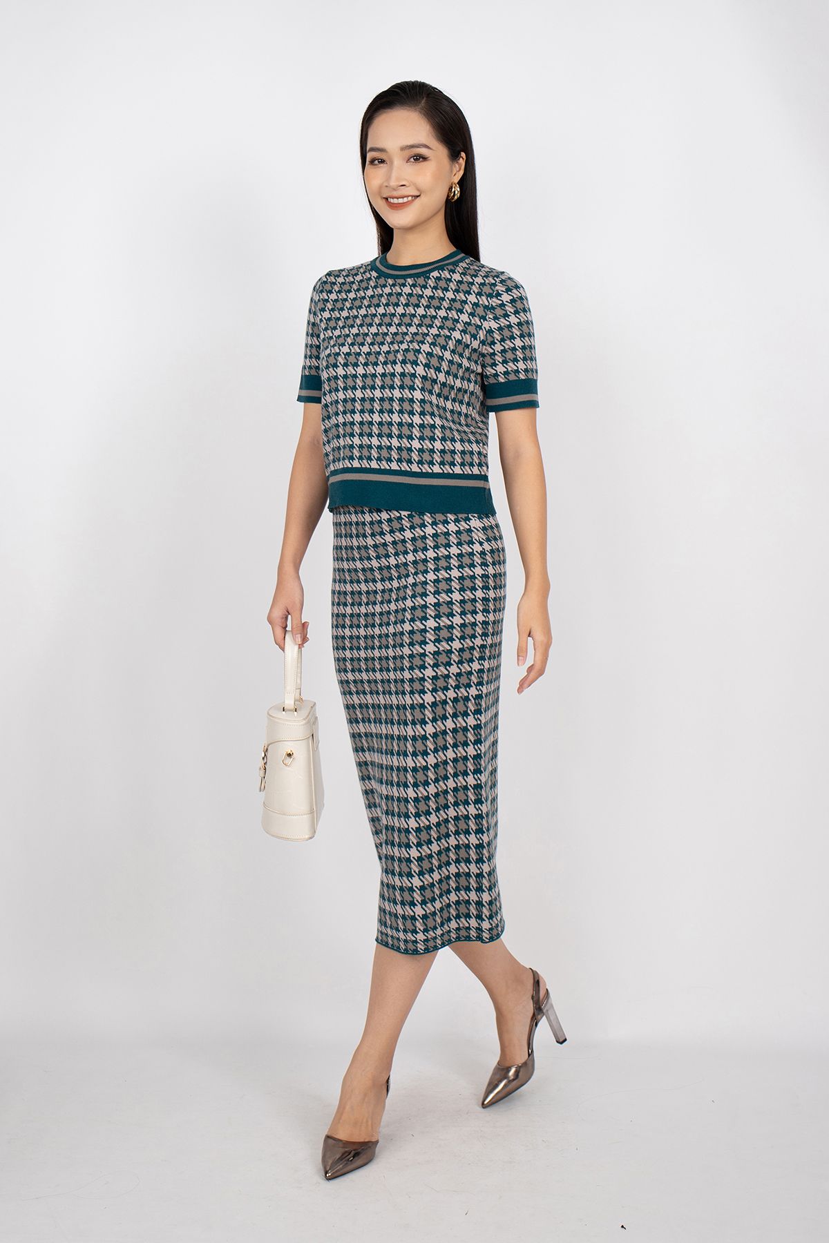 BJO250 - Chân váy midi vải len sợi dáng bút chì cạp chun dài qua gối - PANTIO