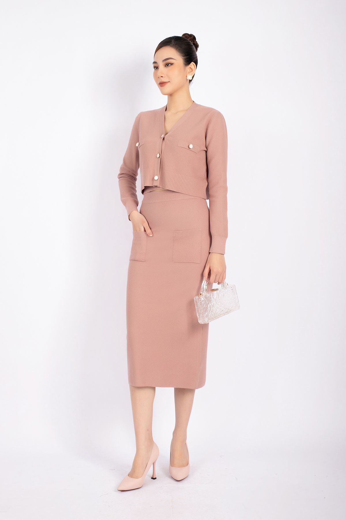 BOL276 - Áo len cardigan cao cấp dáng croptop cài cúc ngọc trai - PANTIO