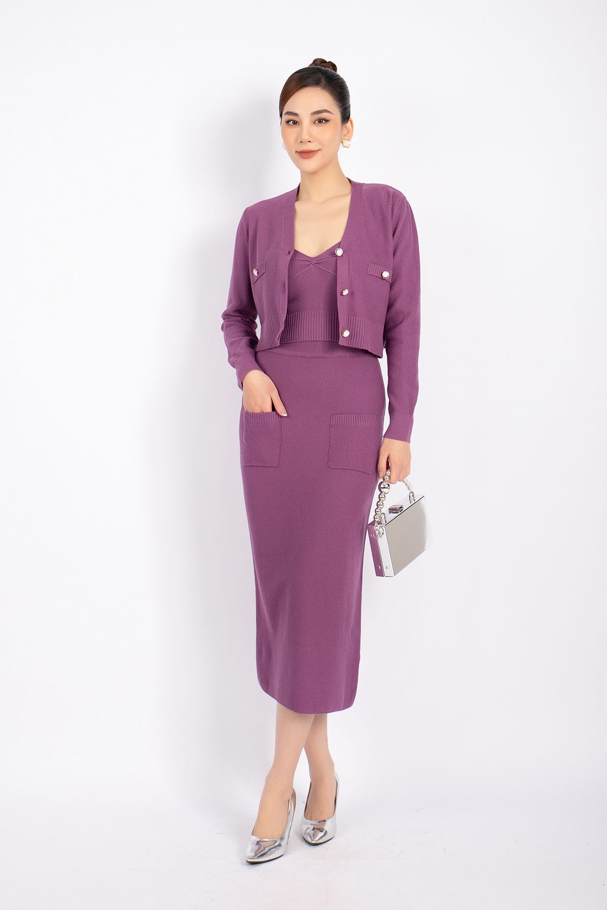 BOL276 - Áo len cardigan cao cấp dáng croptop cài cúc ngọc trai - PANTIO