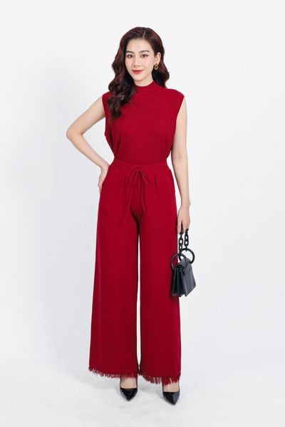 BQO425 - Quần len thời trang cao cấp dáng suông ống rộng cạp chun co giãn phối dây nơ gấu tua rua trang trí - PANTIO