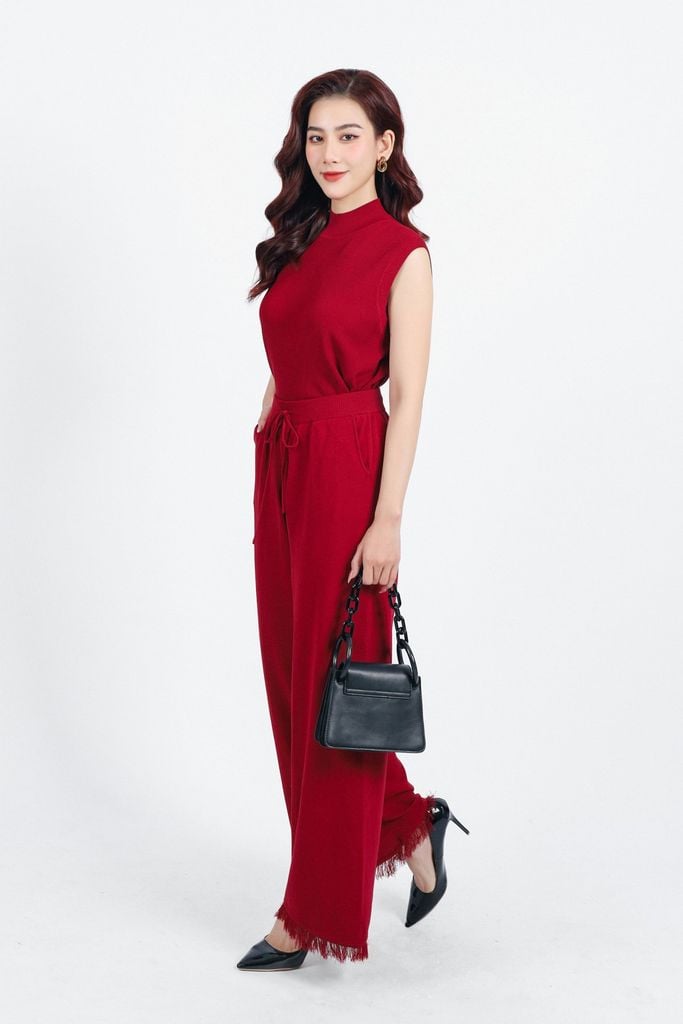 BQO425 - Quần len thời trang cao cấp dáng suông ống rộng cạp chun co giãn phối dây nơ gấu tua rua trang trí - PANTIO