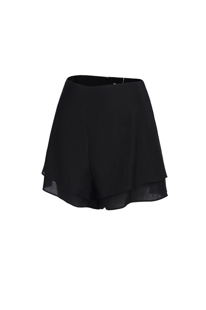 BQN13458 - Quần short vải tơ dáng suông gấu quần xếp tầng tạo kiểu khoá thân sau - JAN.