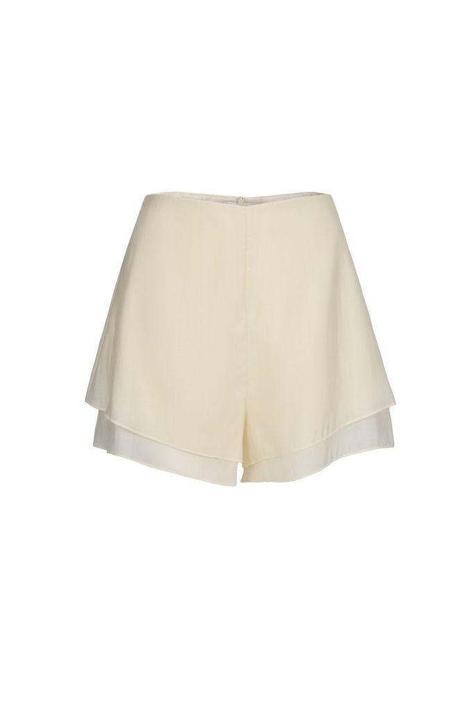 BQN13458 - Quần short vải tơ dáng suông gấu quần xếp tầng tạo kiểu khoá thân sau - JAN.