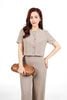 BTT1016 - Bộ thể thao vải nhung thời trang áo dáng lửng cổ tròn tay ngắn + quần dài dáng suông ống đứng thời trang - PANTIO