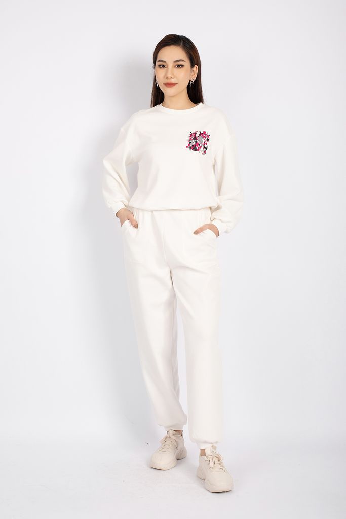 BTT9002 - Bộ thể thao vải cotton áo dáng suông bo cạp phối họa tiết in quần bom bo gấu cạp chun - PANTIO