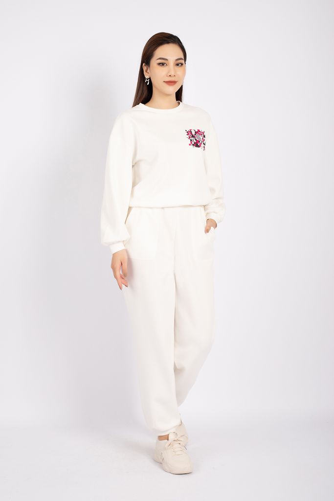 BTT9002 - Bộ thể thao vải cotton áo dáng suông bo cạp phối họa tiết in quần bom bo gấu cạp chun - PANTIO