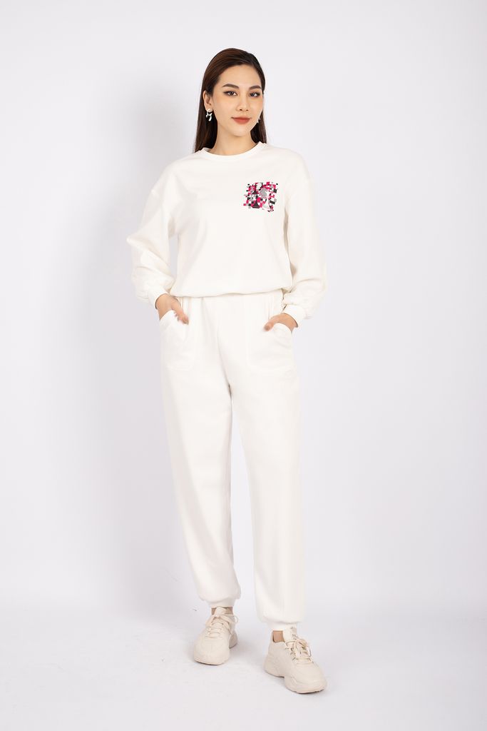 BTT9002 - Bộ thể thao vải cotton áo dáng suông bo cạp phối họa tiết in quần bom bo gấu cạp chun - PANTIO