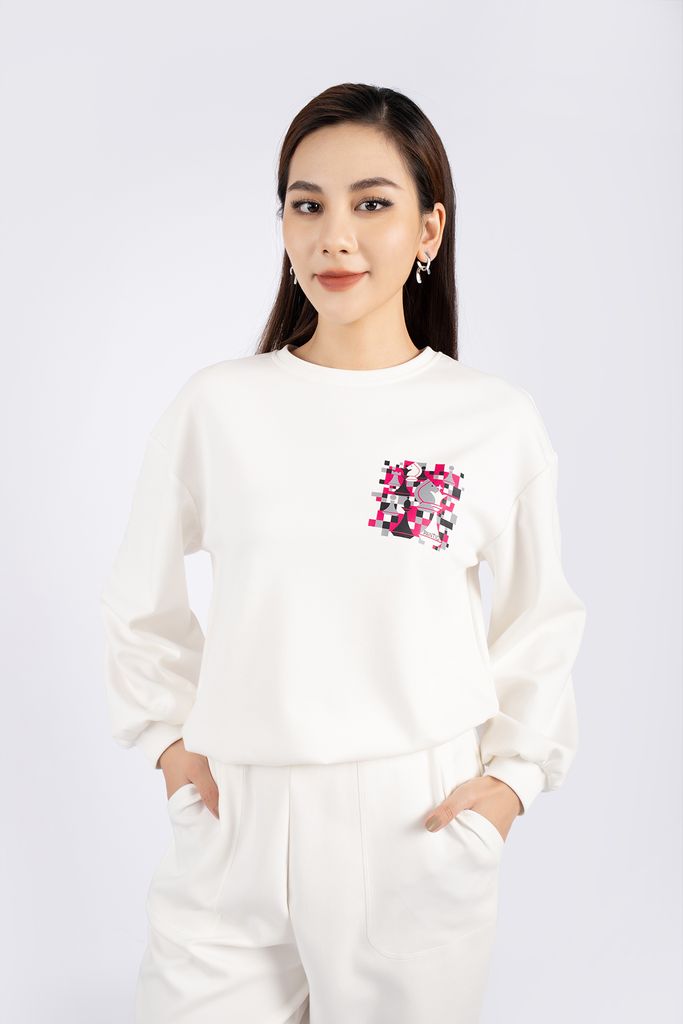 BTT9002 - Bộ thể thao vải cotton áo dáng suông bo cạp phối họa tiết in quần bom bo gấu cạp chun - PANTIO